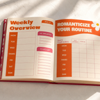Open planner with 'Weekly Overview' and 'Habit Tracker' sections